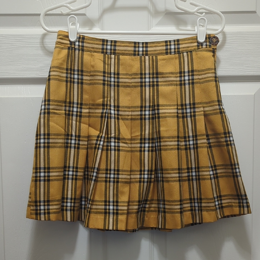 Yellow Plaid Pleated Mini Skirt M